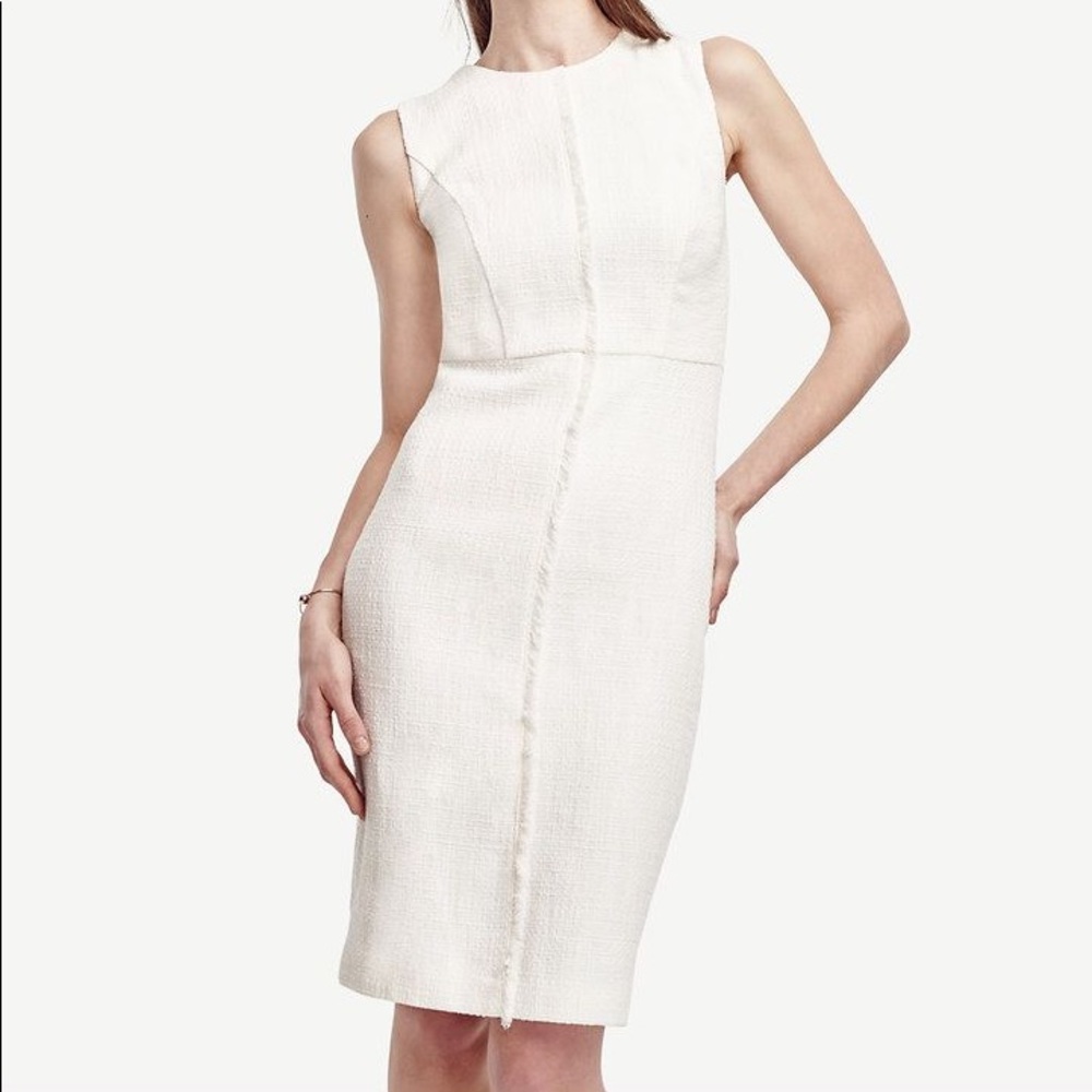 Ann Taylor Tweed Fringe Sheath Dress (Ivory) 0P